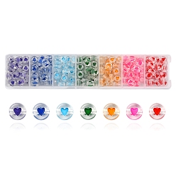 Mixed Color 7 Colors Transparent Acrylic Beads, Flat Round with Heart, Mixed Color, 7x4mm, Hole: 1.5mm, 35~38pcs/color