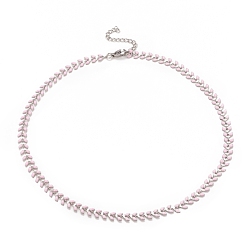 Pink Collier chaîne à maillons de blé en émail, 304 bijoux en acier inoxydable pour femmes, couleur inox, rose, 16.5 pouce (41.8 cm)