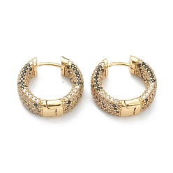 Real 18K Gold Plated Brass Micro Pave Cubic Zirconia Huggie Hoop Earrings, Ring, Colorful, Real 18K Gold Plated, 19x21x6.5mm, Pin: 1mm