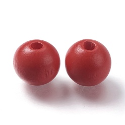 Rouge Perles de bois naturel peintes, ronde, rouge, 16mm, Trou: 4mm