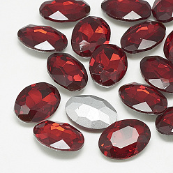 Ligero Siam Señaló hacia cabujones de diamantes de imitación de cristal, espalda plateada, facetados, oval, Tailandia ligera, 25x18x6 mm