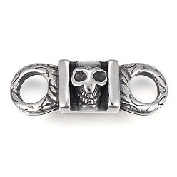 Antique Silver 304 Stainless Steel Links connectors, Rectangle with Skull, Antique Silver, 36x12x5mm, Hole: 7mm