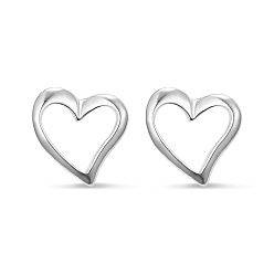 Platinum SHEGRACE Sweety Girls Elegant Heart Rhodium Plated 925 Sterling Silver Ear Studs, Platinum, 13mm, Heart: 6.5x8mm, Pin: 0.8mm
