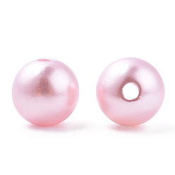 Rose Nacré Perles d'imitation en plastique ABS peintes à la bombe, ronde, perle rose, 10x9.5mm, Trou: 2mm, environ 1040 pcs / 500 g