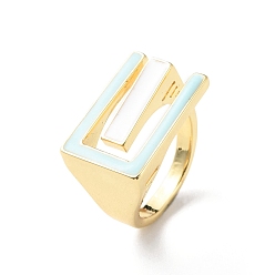 Настоящее золото 18K Прямоугольная стойка с покрытием из латуни и эмали манжеты для женщин, широкое кольцо с открытым пальцем, без свинца и без кадмия, реальный 18 k позолоченный, внутренний диаметр: американский размер 6(16.5мм)