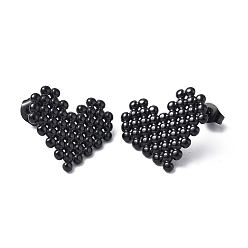 Electrophoresis Black 304 Stainless Steel Heart Stud Earrings for Women, Electrophoresis Black, 18x20mm, Pin: 0.8mm