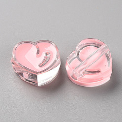 BrumosaRosa Granos de acrílico esmalte transparente, corazón, rosa brumosa, 20x21.5x9 mm, agujero: 3.5 mm