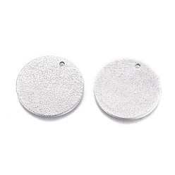 Platinum 304 Stainless Steel Pendants, Textured, Flat Round, Stainless Steel Color, 20x1mm, Hole: 1.4mm