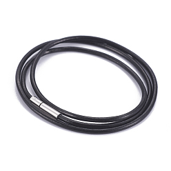 Black Leather Cord Necklace Making, with Platinum Tone Brass Clasps, Black, 17.9 inch(45.5cm), 2mm