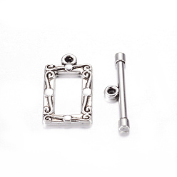 Antique Silver Tibetan Style Alloy Toggle Clasps, Lead Free & Cadmium Free & Nickel Free, Rectangle, Antique Silver, 20x11.5mm, Hole: 2.5mm