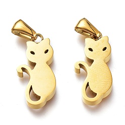 Golden Ion Plating(IP) 304 Stainless Steel Pendants, Manual Polishing, Cat, Golden, 22x10.5x3mm, Hole: 6x2.5mm