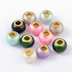 Mixed Color Spray Painted Glass European Beads, with Golden Brass Cores, Large Hole Beads, Rondelle, Mixed Color, 15x12mm, Hole: 5mm