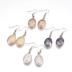Mixed Color Shell Dangle Earrings, with Platinum Tone Brass Findings, Oval, Mixed Color, 45mm, Pin: 0.7mm