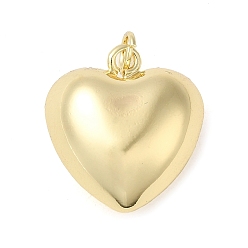 Chapado en Oro Real 18K Acumular colgantes de chapado de latón, con anillo de salto, encanto de corazón inflado, real 18 k chapado en oro, 20x18x9.5 mm, agujero: 3 mm