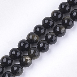 Obsidienne Dorée Brillance dorée naturelle perles obsidienne brins, Grade a, ronde, 10mm, Trou: 1mm, Environ 18~20 pcs/chapelet, 7.4 pouce
