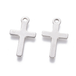 Stainless Steel Color 201 Stainless Steel Pendants, Cross, Stainless Steel Color, 16.5x10x0.6mm, Hole: 1.4mm