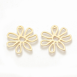 Real 18K Gold Plated Brass Pendants, Flower, Real 18K Gold Plated, 25x26x1mm, Hole: 1mm