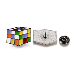 Colorful Alloy Brooches, Enamel Pin, with Brass Butterfly Clutches, Magic Square, Electrophoresis Black, Cadmium Free & Nickel Free & Lead Free, Colorful, 20x26x2mm, Pin: 1mm