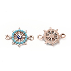 Rose Gold Alloy Enamel Connector Charms, with Synthetic Turquoise, Helm Links with Blue Evil Eye, Nickel, Rose Gold, 20.5x14.5x3mm, Hole: 1.6mm