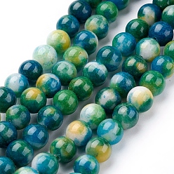 Colorful Jade Beads Strands, Natural White Jade, Dyed, Round, Colorful, 6mm, Hole: 1mm, about 69pcs/strand, 15.7 inch