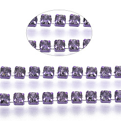 Tanzanita Cadenas de strass de diamantes de imitación de hierro de electroforesis, cadenas de la taza del Rhinestone, con carrete, tanzanita, ss 6.5, 2~2.1 mm, sobre 10 yardas / rodillo