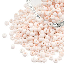 Beige 8/0 Opaque Glass Seed Beads, Round Hole, Frosted Colours, Round, Beige, 3~4x2~3mm, Hole: 0.8mm, about 15000pcs/Pound