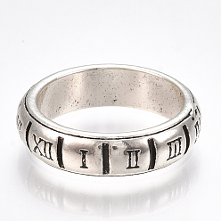 Antique Silver Alloy Wide Band Rings, Chunky Rings, Roman Numerals, Antique Silver, Size 8, 18mm