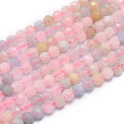 Morganite Natural Morganite Beads Strands, Faceted, Round, 4mm, Hole: 0.8mm, about 91pcs/strand, 15.7 inch(40cm)