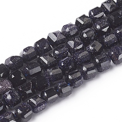 Goldstone Bleu Synthétiques bleus Goldstone brins de perles, facette, cube, 5.5~6x5.5~6x5.5mm, Trou: 1mm, Environ 68~70 pcs/chapelet, 14.8 pouce (37.6 cm)