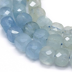 Aquamarine Natural Aquamarine Beads  Strands, Gradient Style, Square, Faceted, 4x4x4mm, Hole: 0.7mm, about 80pcs/strand, 15.55 inch(39.5cm)