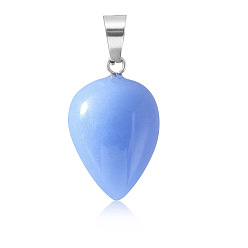 Other Jade Natural Blue Jade Pendants, Teardrop Charms with Platinum Plated Metal Snap on Bails, 26x16mm