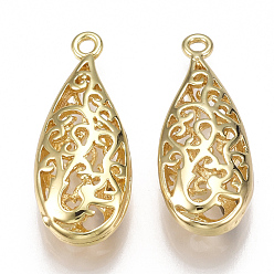 Real 18K Gold Plated Brass Pendants, Hollow, teardrop, Nickel Free, Real 18K Gold Plated, 25x10x5.5mm, Hole: 1.5mm