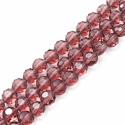 Dark Red Transparent Glass Bead Strands, Faceted, Rondelle, Dark Red, 8x7.5x5.5mm, Hole: 1.2mm, about 72Pcs/strand, 20.67''(52.5cm)