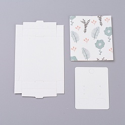 Blanco Cajas de papel kraft y tarjetas de exhibición de joyas de aretes, cajas de embalaje, con patrón de plantas, blanco, tamaño de caja plegada: 7.3x5.4x1.2 cm, tarjeta de presentación: 6.5x5x0.05 cm