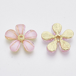 Pink Resin Beads, with Light Gold Tone Alloy Findings, Flower, Pink, 22x23x4.5mm, Hole: 2mm