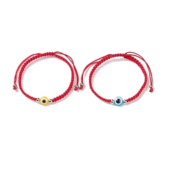Couleur Mélangete Bracelet de perles tressées en résine mauvais œil, bracelet réglable rouge pour enfant, couleur mixte, diamètre intérieur: 1-7/8~4 pouce (4.8~10.2 cm)