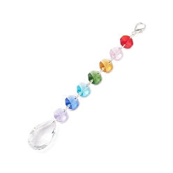 Teardrop Electroplate Octagon Glass Beaded Pendant Decorations, Suncatchers, Rainbow Maker, with Alloy Lobster Claw Clasps, Clear Faceted Glass Pendants, Teardrop Pattern, 190mm, Pendant: 38x22x11.5mm