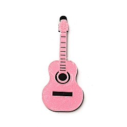 Pink Colgantes grandes de acrílico con forma de guitarra, con polvo del brillo, rosa, 64x26x4.5 mm, agujero: 1.5 mm
