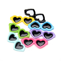 Mixed Color Resin Cabochons, Heart Glasses, Mixed Color, 41~42x17x4mm