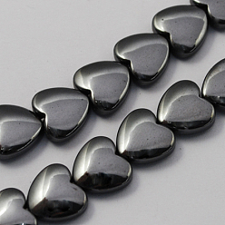 Черный Немагнитные синтетический гематит бисер пряди, класс А, сердце, чёрные, 11x11x4 мм, отверстие : 1 мм