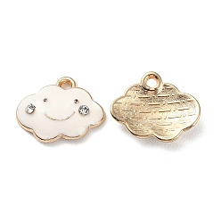 Floral White Rack Plating Alloy Enamel Charms, with Rhinestone, Cadmium Free & Lead Free & Nickel Free, Golden, Cloud Charm, Floral White, 11x14x3mm, Hole: 1.2mm