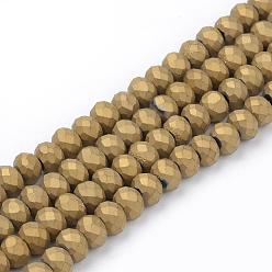 Goldenrod Electroplate Glass Beads Strands, Faceted, Matte Style, Rondelle, Goldenrod, 8x6mm, Hole: 1mm, about 72pcs/strand, 17.3 inch