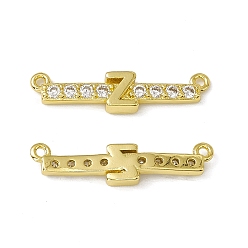 Letter Z Rack Plating Brass Micro Pave Clear Cubic Zirconia Connector Charms, Real 18K Gold Plated, Long-Lasting Plated, Cadmium Free & Nickel Free & Lead Free, Letter Links, Letter.Z, 6x24.5x2.5mm, Hole: 1.2mm
