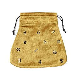 Dark Goldenrod Velvet Packing Pouches, Drawstring Bags, Trapezoid with Constellation Pattern, Dark Goldenrod, 21x21cm