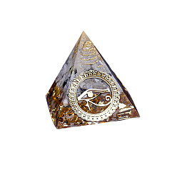 Moonstone Orgonite Pyramid Resin Display Decorations, with Brass Findings, Gold Foil and Natural Moonstone Chips Inside, for Home Office Desk, 50mm