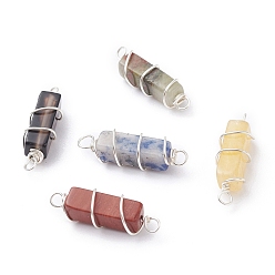 Mixed Stone Natural Mixed Gemstone Links, with Silver Eco-Friendly Copper Wire, Cuboid, 19~21.5x5.5~6x5.5~6mm, Hole: 1.8mm