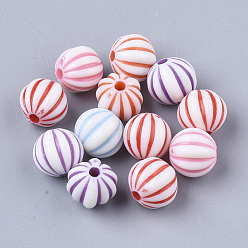 Mixed Color Craft Style Acrylic Corrugated Beads, Round, Mixed Color, 8x9x8.5mm, Hole: 1.8mm, about 1560pcs/500g