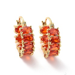 Rouge Créoles ovales en zircone cubique, bijoux en laiton plaqué or véritable 18k pour femmes, rouge, 20.5x6.5x18mm, pin: 0.6x0.7~1.3 mm