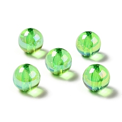 Vert Placage uv perles acryliques irisées arc-en-ciel, ronde, verte, 15~15.5x15.5~16mm, Trou: 2.7mm