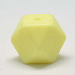 Светло-желтый Пищевые экологически чистые силиконовые бусины, жевательные бусины для чайников, DIY уход за ожерельем, граненый куб, светло-желтый, 17x17x17 мм, отверстие : 2 мм